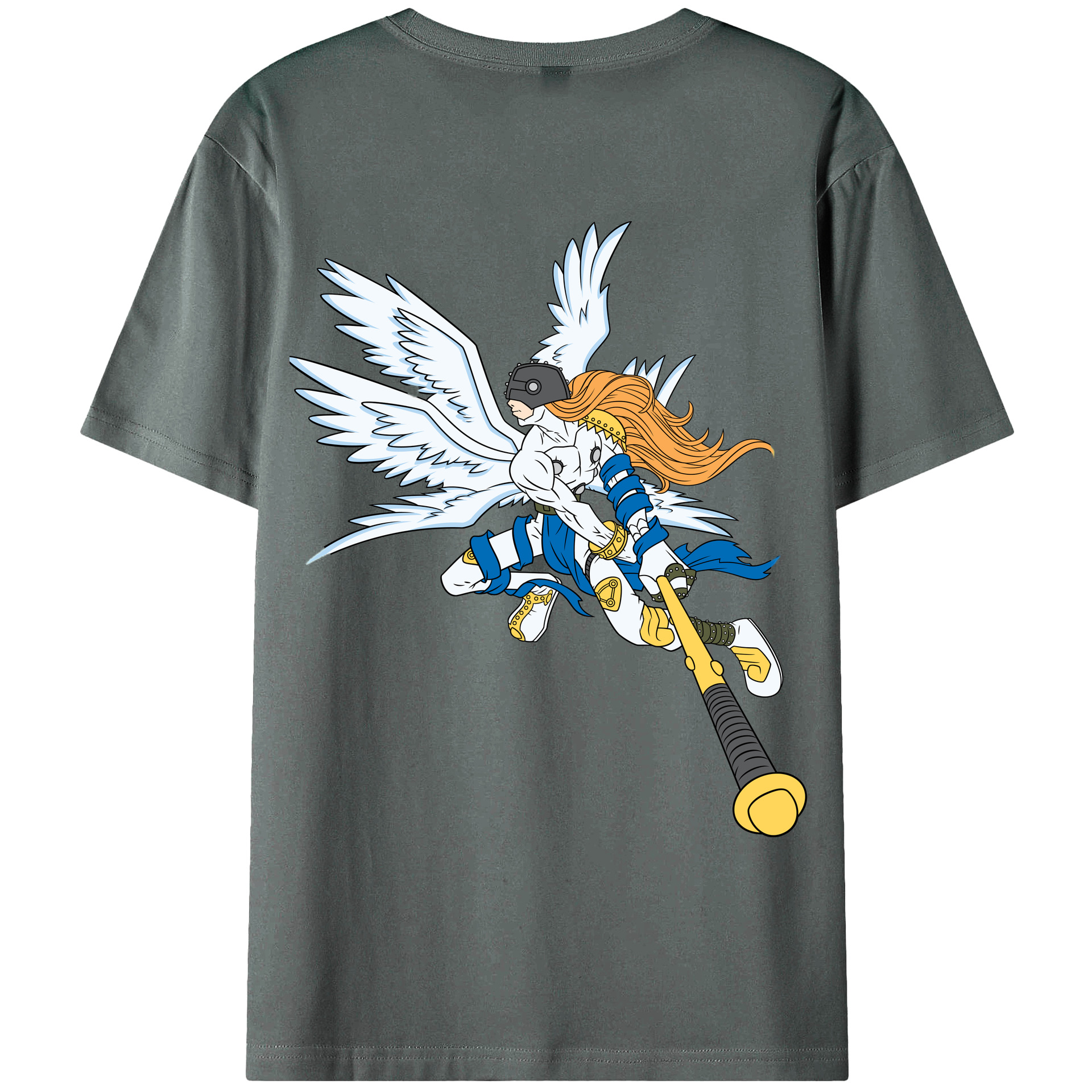 （画像用） Digimon デジタルモンスター/デジモン 綿100％ メンズ半袖Tシャツ（バックプリント） 通気性